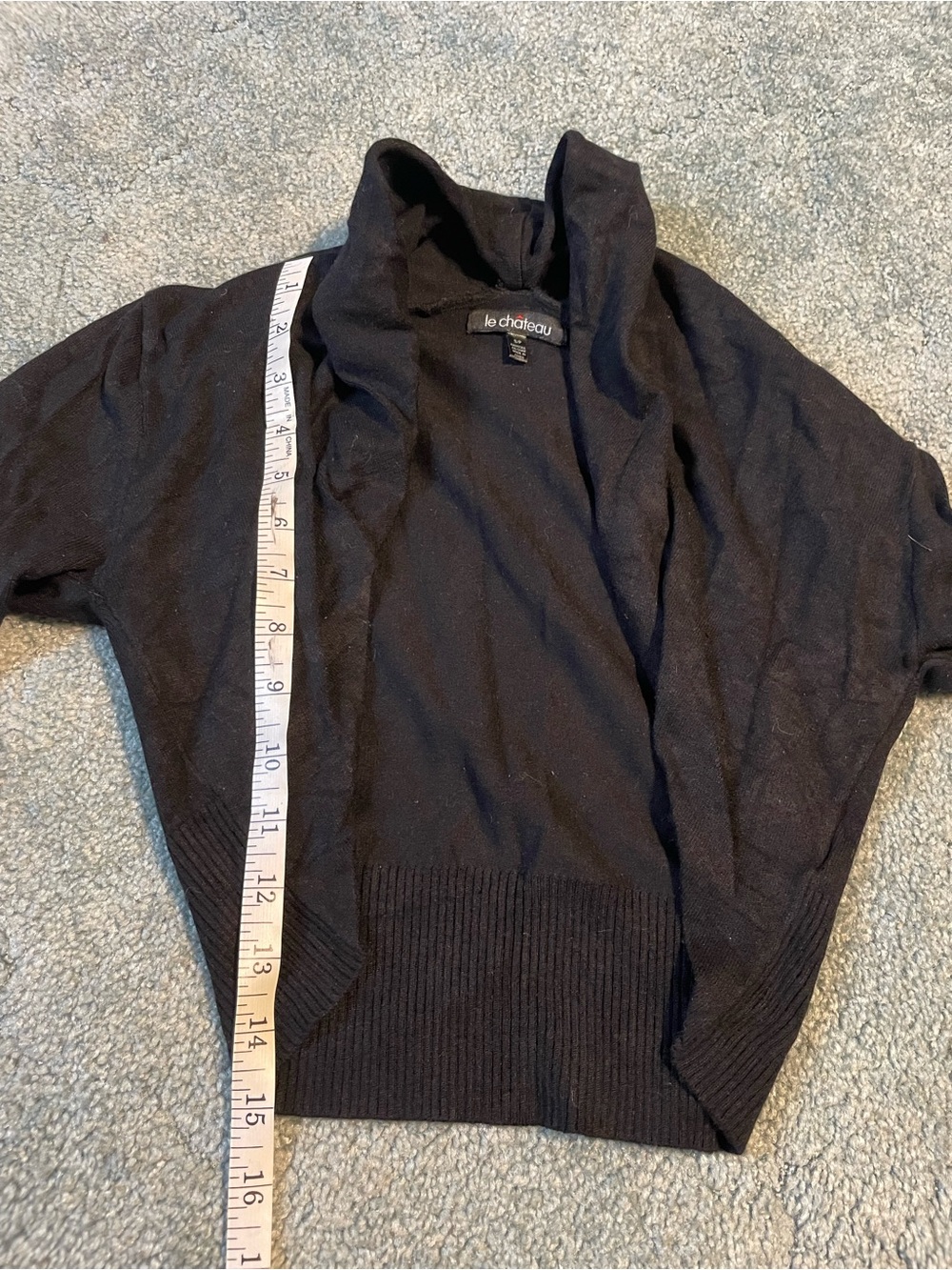 le chateau Black Open cropped Cardigan with Draped Collar